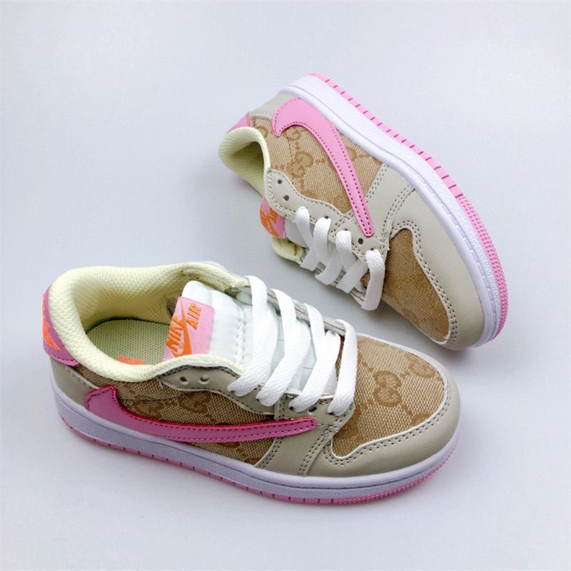 Youth Running Weapon Air Jordan 1 x Travis Scott Brown/Tan Shoes 002
